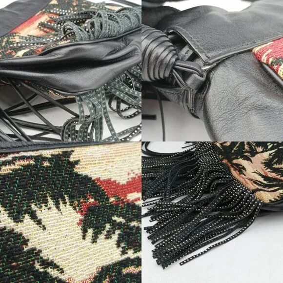 Saint Laurent Yves Helena Fringe Bucket Multicolor Canvas Shoulder Bag - Picture 9 of 10